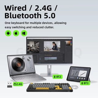 GOOJODOQ คีย์บอร์ดกลไกไร้สาย 3 โหมด 2.4G/บลูทูธ 5.0/USB-C Gasket Hotswap RGB 16 ล้านสี