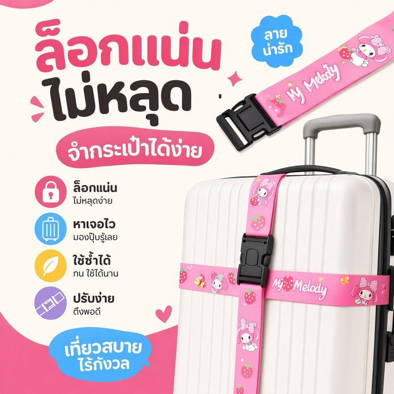 สายรัดกระเป๋าเดินทาง เข็มขัดรัดกระเป๋า ลายการ์ตูน ปรับความยาวได้ แข็งแรง ล็อกแน่น เดินทาง