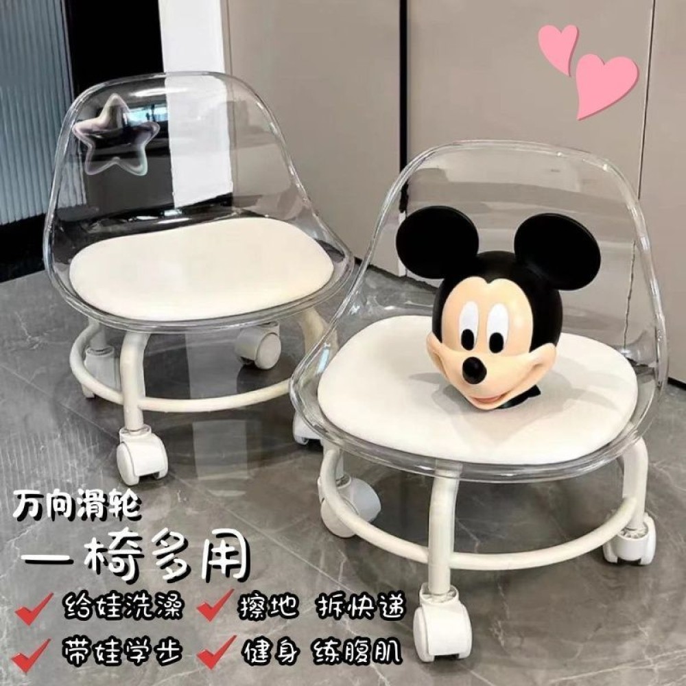 สตูลเล็ก มีล้อ เก้าอี้มินิมอล สตูลโซฟา มีล้อ สตูลเตี้ย ที่นั่งมีล้อ มีที่พิงหลังที่พนักพิง Delin store ✨california223.th✨