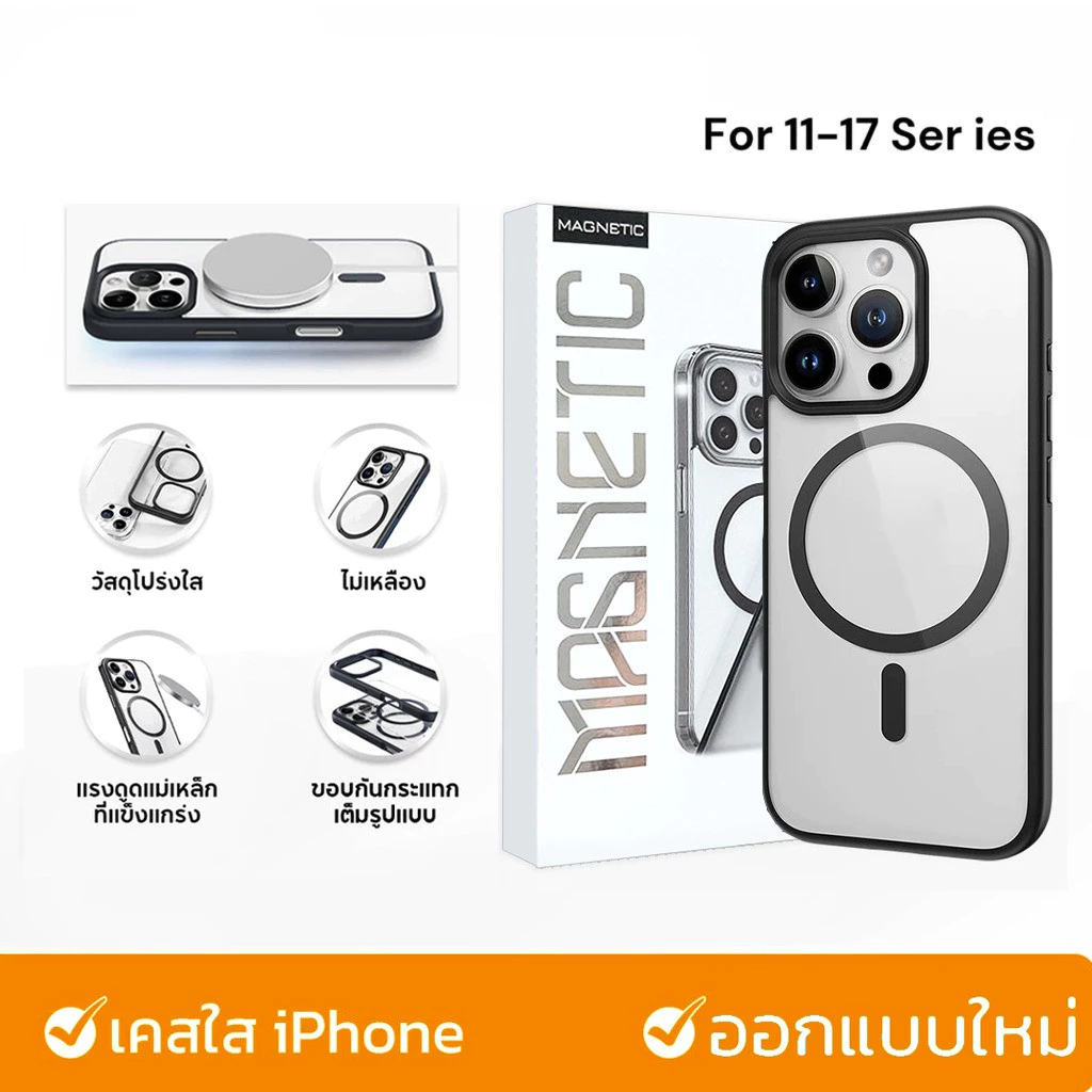 แม่เหล็ก เคสใสกันกระแทก For IPhone 17 PRO 11 12 13 14 15 16 17 PRO MAX 17Air 16 15 Pro 16 15 14 PLUS 8 7 Plus XR XSMAX