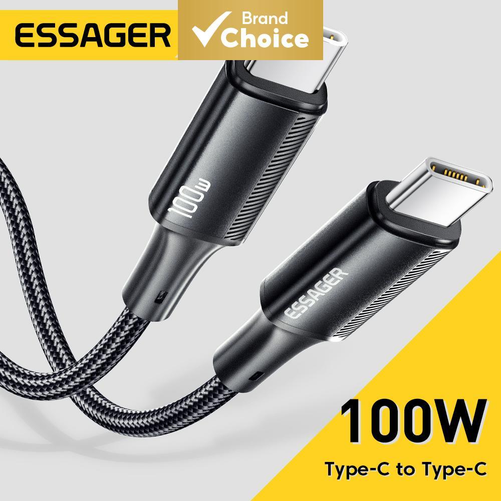 สายเคเบิล Essager 100W 5A Type C รองรับ PD USBC สายชาร์จเร็ว USB2.0 480Mbps สําหรับแล็ปท็อป Samsung Xiaomi IP