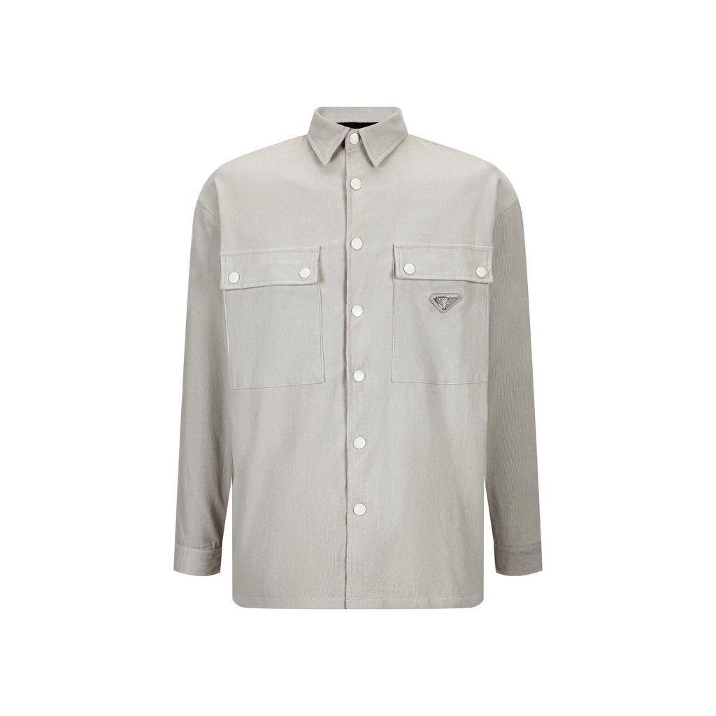 Prada Triangle Logo Corduroy Jacket สำหรับฤดูใบไม้ร่วงและฤดูหนาว หรูหรา สวมใส่ง่าย