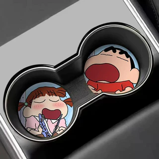 2pcs Crayon Shin Chan Coaster การ์ตูน Anti-Slip ถ้วยผู้ถือ Mat อุปกรณ์ตกแต่งรถยนต์ Auto เครื่องดื่มขวดใส่สําหรับซีดาน SUV Universal