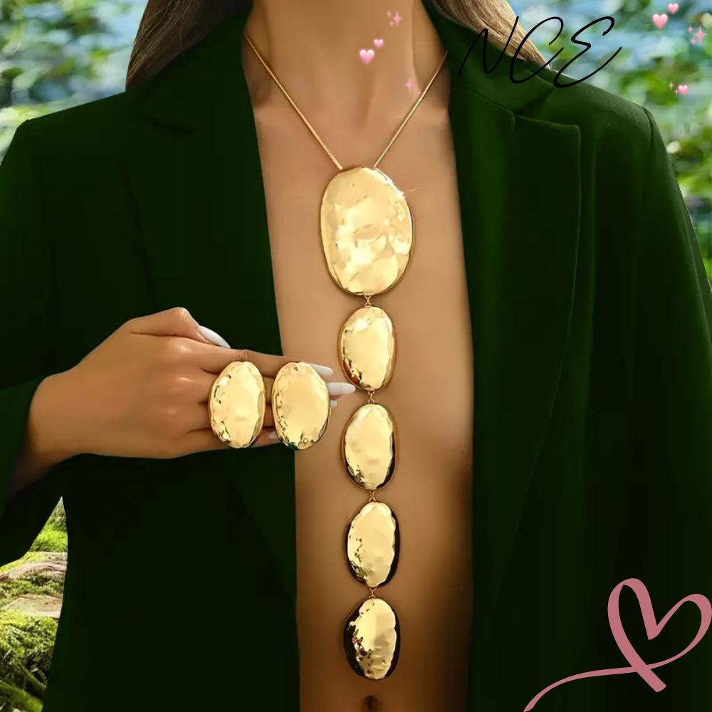 NCE Elliptical จี้สร้อยคอ, Bohemian Oval Necklace Pendant, Large Y Shape Elegance สร้อยคอชุดต่างหูแฟ