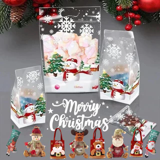 ถุงสำหรับใส่คุกกี้ 50/100PCS Snowman ถุงขนมโปร่งใสของขวัญคุกกี้เบเกอรี่ถุงบรรจุภัณฑ์ ชิ้นคริสต์มาส กล่องของขวัญคริสต์มาส