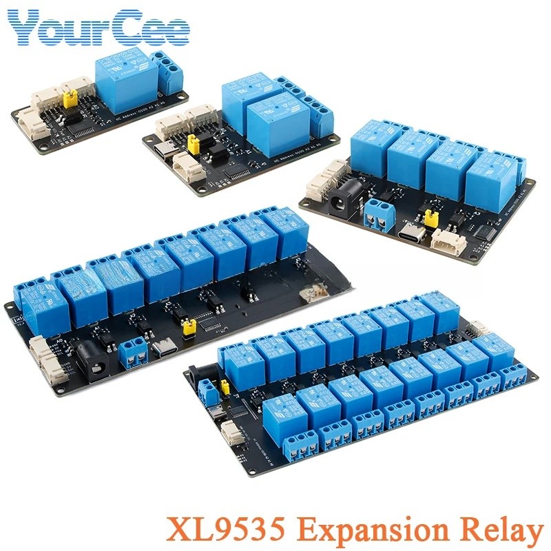 XL9535 1 2 4 8 16 Way ช่องขยายรีเลย์โมดูล 5V แหล่งจ่ายไฟ Optocoupler บอร์ดแยก IIC I2C การสื่อสาร