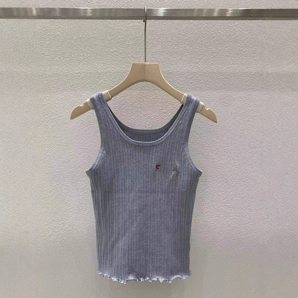 Q3G5 FEN# 2025Spring and Summer V Collared Sleeveless Ribbed Knit Vest for Women, Color Block, Weara