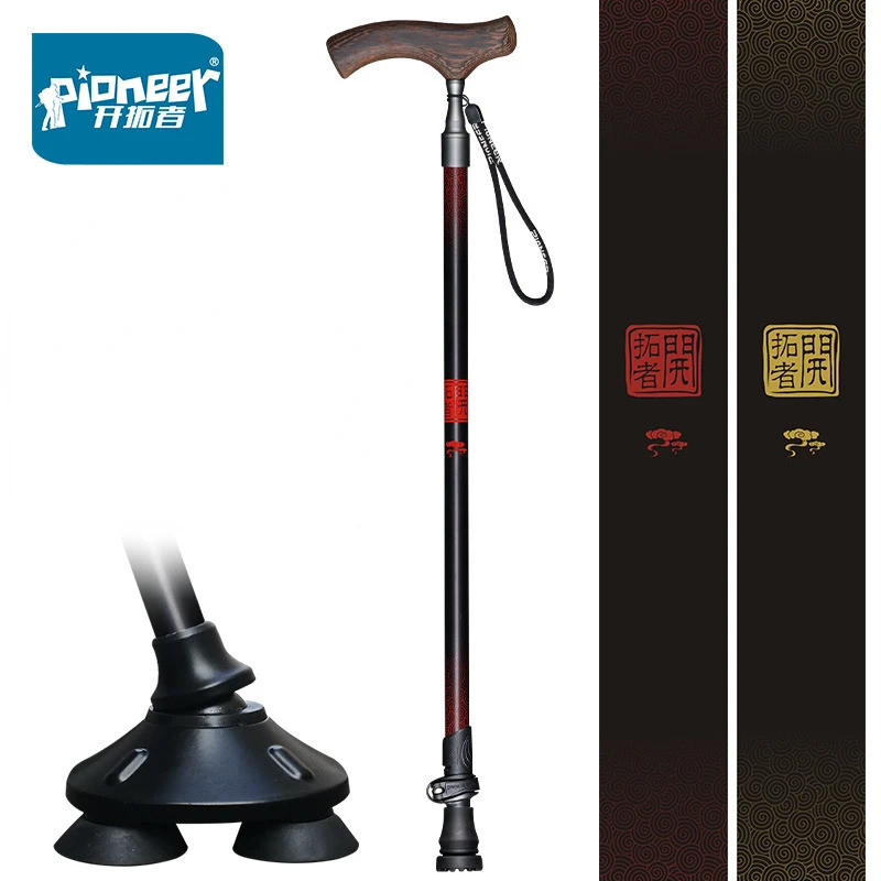 Pioneer ไม้ T Handle ไม้เท้าสําหรับการท่องเที่ยว Cane Trekking Nordic Walking Pole เดินป่า Crutches 