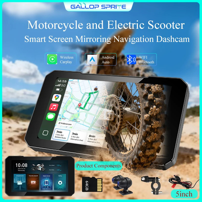 Gallop Sprite 5 นิ้ว Carplay รถจักรยานยนต์ Gps นําทางไร้สาย Android Auto Ipx7 กันน้ํา Moto จอแสดงผล 