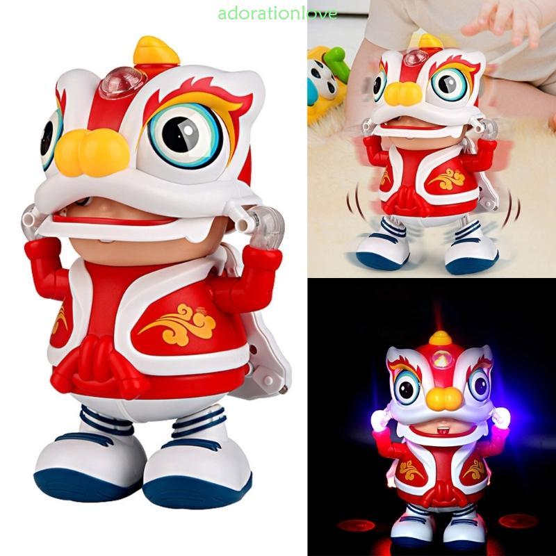 อดอร์ ของเล่นแสงเสียงสําหรับเด็กตุ๊กตาเชิดสิงโตเดินของเล่นดนตรีมีไฟ