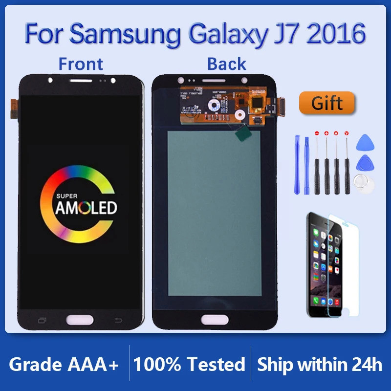 Amoled LCD สําหรับ Samsung Galaxy J7 2016 J710 จอแสดงผล LCD และหน้าจอสัมผัส Digitizer Assembly Sm-j7
