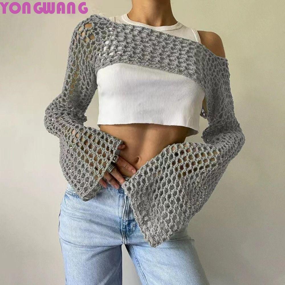 YONGWANG66HR แขน Shrug เสื้อกันหนาว, Y2K อะคริลิคเส้นใยรอบคอ Shrug เสื้อสวมหัว, ผู้หญิง Cardigan Cov