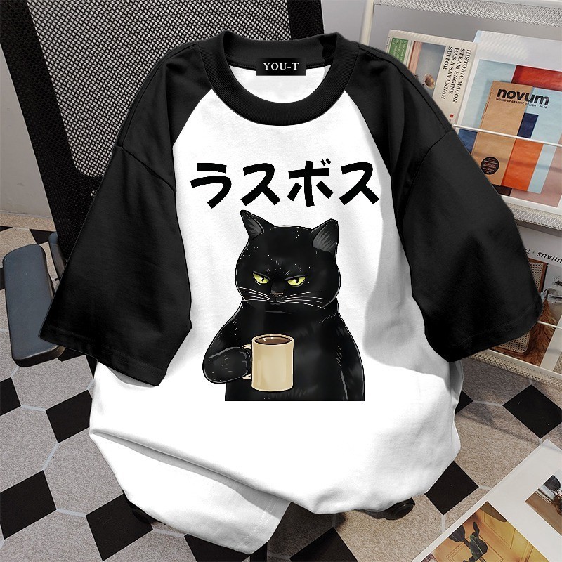 YOU-T🐆เสื้อแฟชั่น ใส่สบาย เสื้อยืดแขนสั้น ลาย เสื้อbrownapricotS-8533.2CAT Coffee" ผ้านิ่ม OVERSIZE แฟชั่น ผ้าฝ้าย 100%