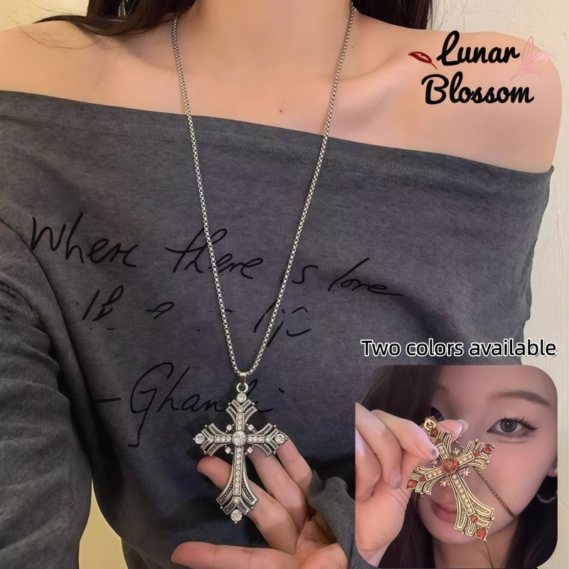 Lunar Blossom✨✨จี้รูปไม้กางเขน  สร้อยคอแฟชั่น  สไตล์หรูหรา  เครื่องประดับคู่รัก  มีให้เลือกสองสี