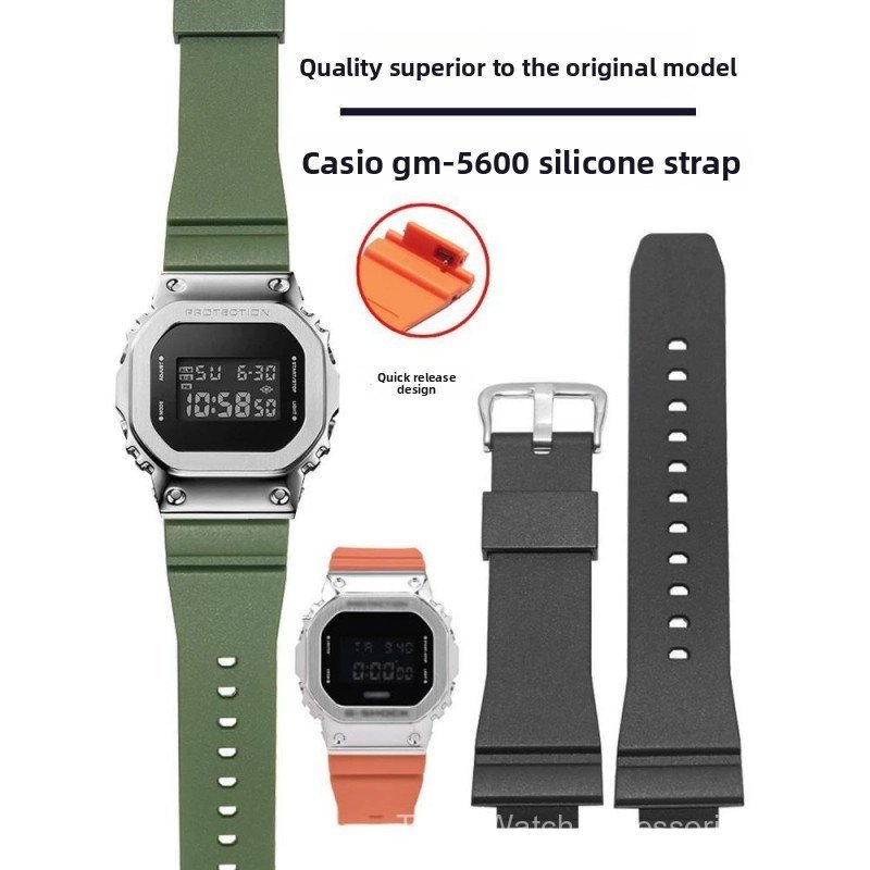 สําหรับ GM-2100 GA-2100 GM-5600 สายรัดทดแทน 16 มม. - สายนาฬิกาเรซินซิลิโคนอ่อนนุ่มแบบปลดเร็วสําหรับ CasiOak Mini Square