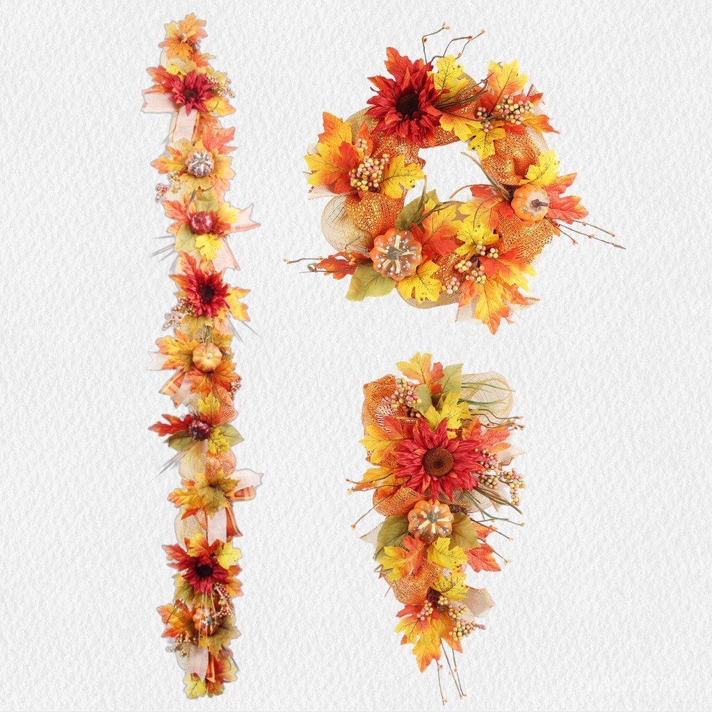 ขายร้อน Maple Leaf หวาย Garland จําลองวันขอบคุณพระเจ้าประดิษฐ์ปลอม Leaf ฤดูใบไม้ร่วง Maple Leaf ตกแต