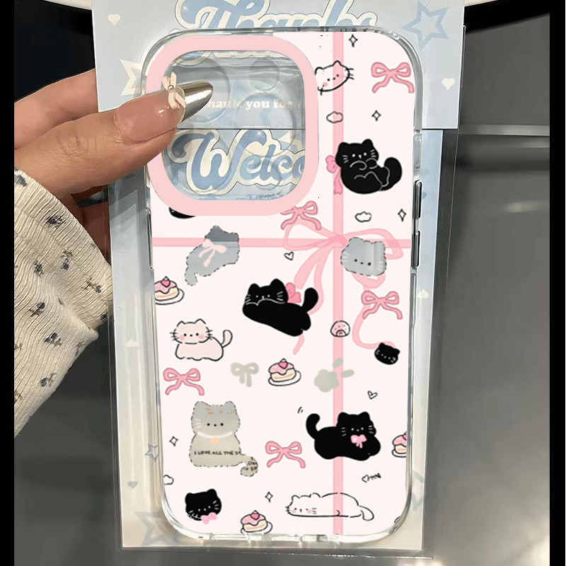 SAMSUNG น่ารักแมวดําพิมพ์เคสโทรศัพท์ใสสําหรับSamsung S23 FE S24 FE S25 S24 S23 S22 Plus Ultra S21 S20 FEฝาครอบ