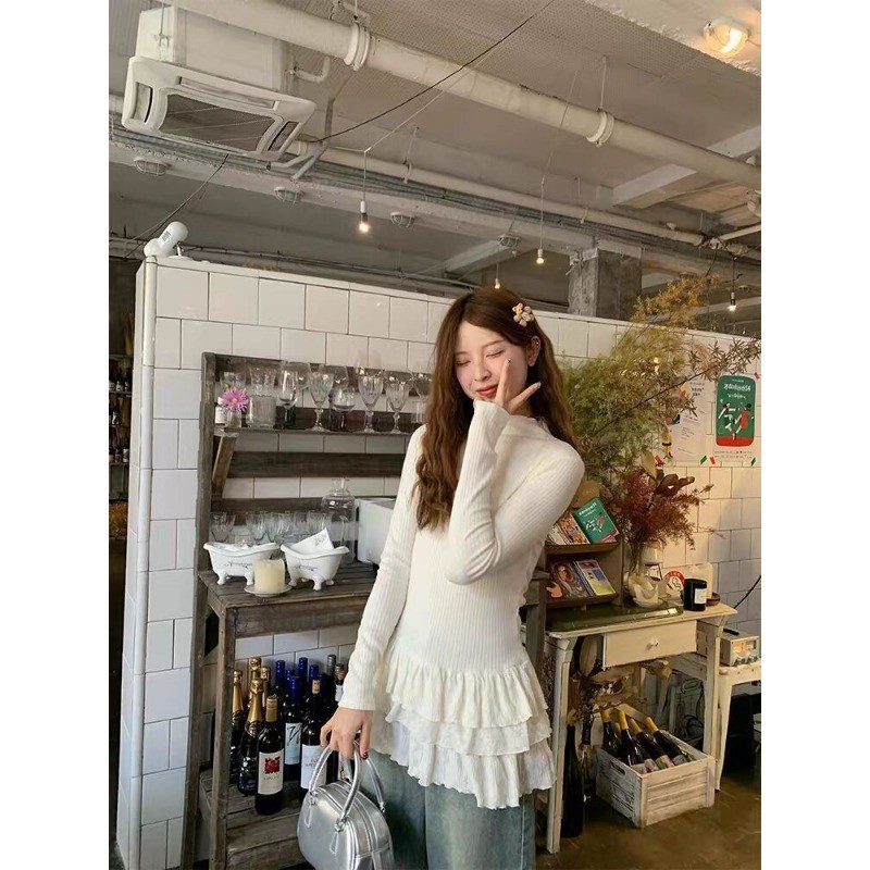 Orla~เวอร์ชั่นเกาหลี อายุมากกว่า ลูกไม้ลูกไม้ แขนยาว เสื้อเชิ้ต