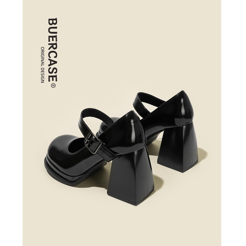 Fuji รองเท้า Shop Retro Mary Jane รองเท้าผู้หญิงรองเท้าส้นหนารองเท้าหนังขนาดเล็กผู้หญิงรองเท้าส้นสูง