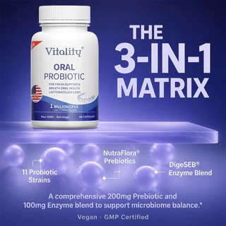 Vitality อาหารเสริมโปรไบโอติกในช่องปาก – ​​รักษาลมหายใจสดชื่น สุขภาพช่องปาก และ A Balanced Oral Microbiota