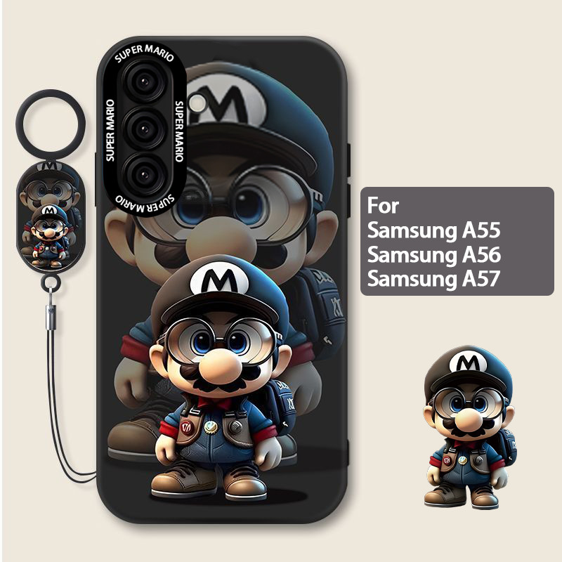 เคส Samsung A56 A57 A55 5G Case ลายการ์ตูนนิเมะ มาริโอ้ แบบด้าน ทำจากซิลิโคนอ่อน กันกระแทก พร้อมที่ป้องกันกล้อง พร้อมสายคล้องโทรศัพท์ ต่อต้านรอยนิ้วมือ เคสเท่ๆ หล่อๆ สำหรับเด็กผู้ชาย ผู้ชาย นักเรียน