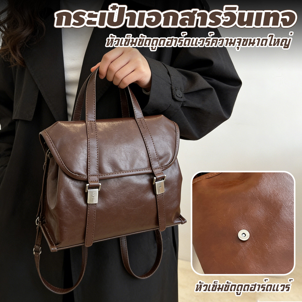 วินเทจน้ำมันขี้ผึ้งผิวกระเป๋าสะพายคู่ Briefcase เดินทางความจุสูงวิทยาลัยลมกระเป๋าเป้สะพายหลัง