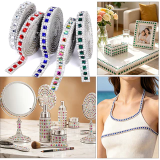 Self กาว Rhinestone Strip คริสตัลเพชร Trim เทป Glitter Bling สติกเกอร์ริบบิ้นสําหรับเสื้อผ้ากระเป๋ารองเท้า DIY ตกแต่งหัตถกรรมอุปกรณ์เสริม