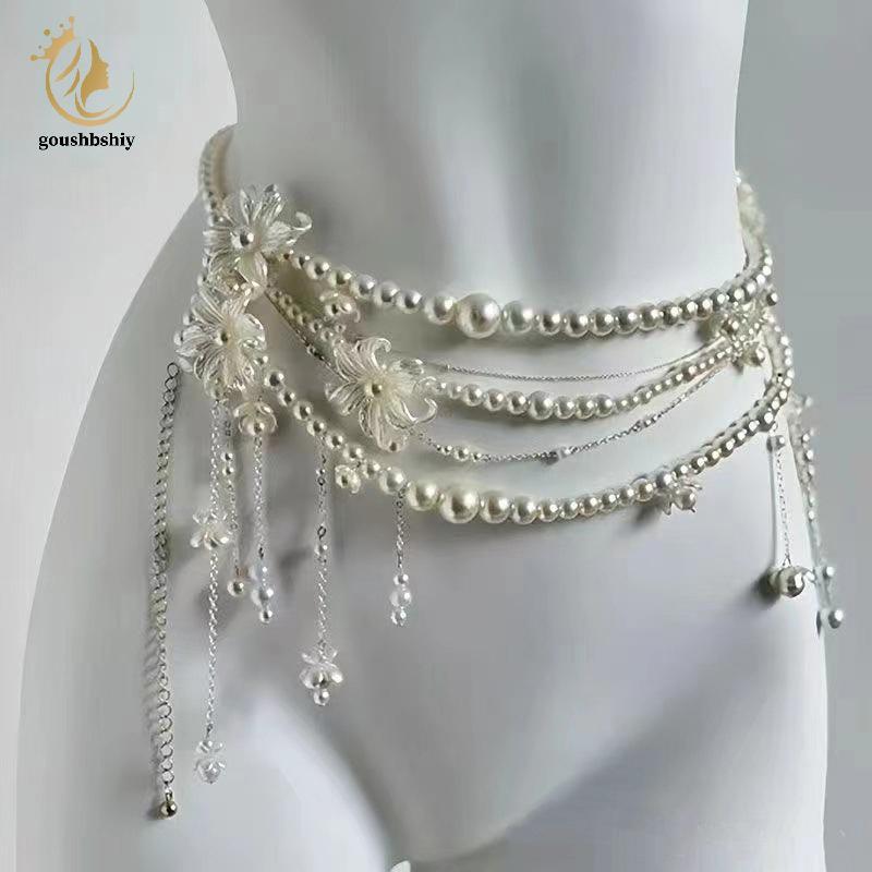[GOY] แฟชั่นหลายชั้นดอกไม้ sel เอว Retro Pearl เอวสําหรับผู้หญิงสาว Body Chain เสื้อผ้าอุปกรณ์เสริมของขวัญ TH