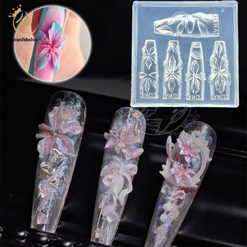 แม่พิมพ์ซิลิโคนเล็บดอกไม้ 3D ลายฮาวาย Hibiscus กลีบดอกไม้ DIY สําหรับแกะสลักเล็บ