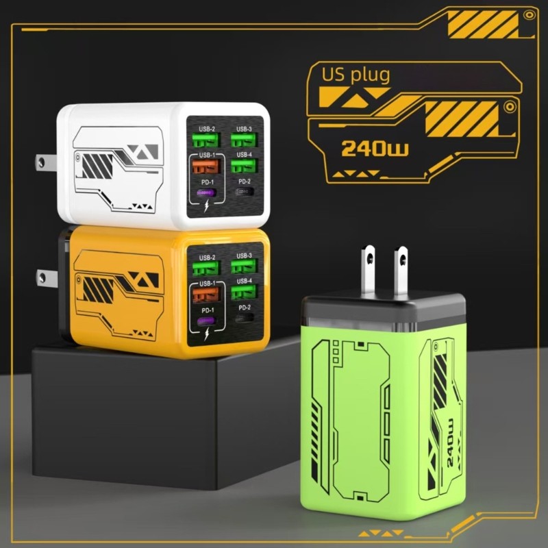 Yoo Small 240W Wall Charger Having 6 Outlets สําหรับการชาร์จอย่างรวดเร็วโทรศัพท์และแท็บเล็ตหลายอัน