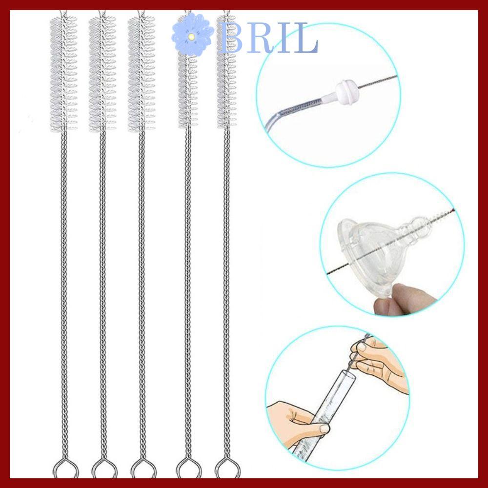 in stockBRIL 1 ชิ้นแปรงทําความสะอาด, Silver Nylon Extended Straw แปรงทําความสะอาด, ผมนุ่มสแตนเลสหลอดนํากลับมาใช้ใหม่