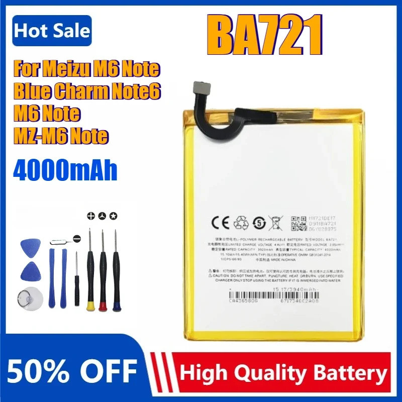 ใหม่ BA721 เปลี่ยนแบตเตอรี่ 4000mAh อะไหล่แบตเตอรี่สําหรับ Meizu Meilan Note6 M6 หมายเหตุ MZ-M6 หมาย