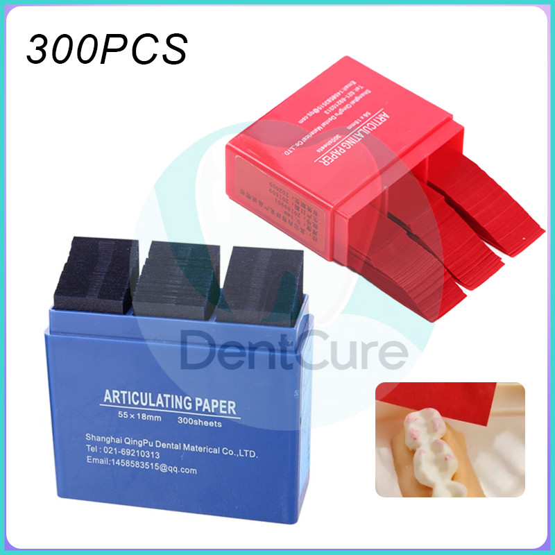 กระดาษเช็คสบฟัน 300 แผ่น - Dental Articulating Paper ขนาด 55*18 มม. - แบบแผ่น สีแดง/น้ำเงิน สำหรับทันตกรรม