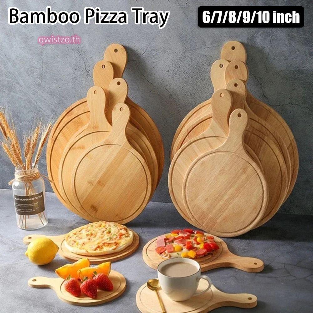 QWISTZO 1 ชิ้นไม้พิซซ่าบอร์ด,เค้ก Bakeware Platter ถาดพิซซ่าไม้ไผ่, 6/7/8/9/10 นิ้วรอบพร้อมที่จับหินตัดถาดอบครัวเครื่องมือ