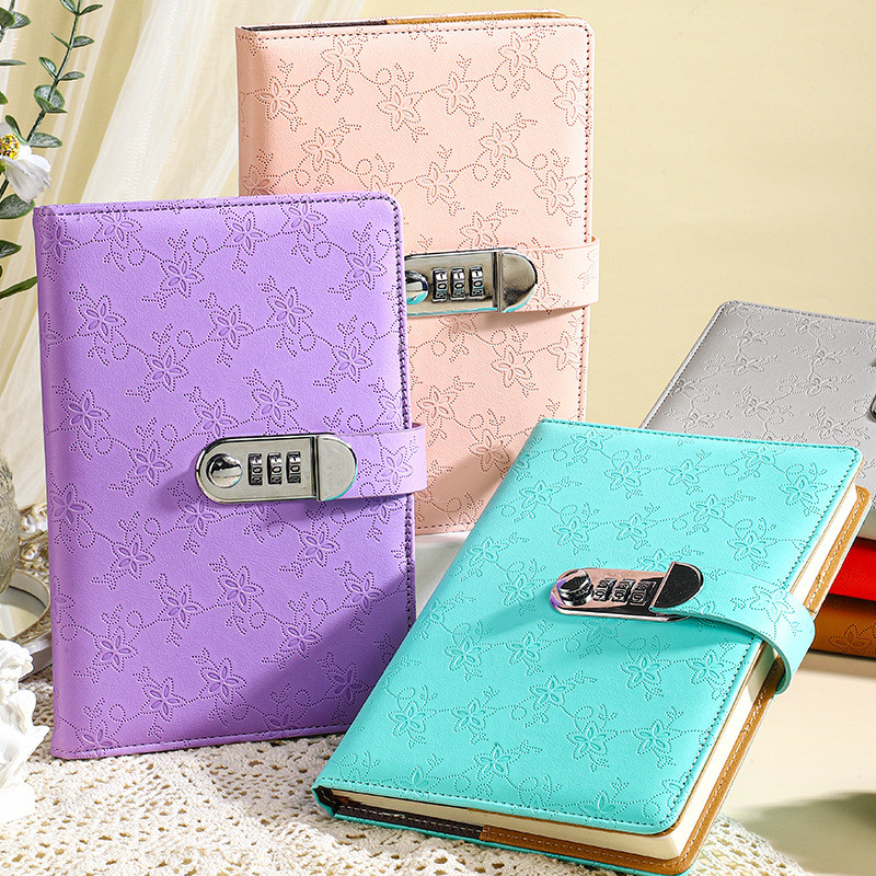 Macaron A5 โน้ตบุ๊คสํานักงานธุรกิจเครื่องเขียนรหัสผ่านล็อค Notepad คู่มือสร้างสรรค์ไดอารี่ ZI4O