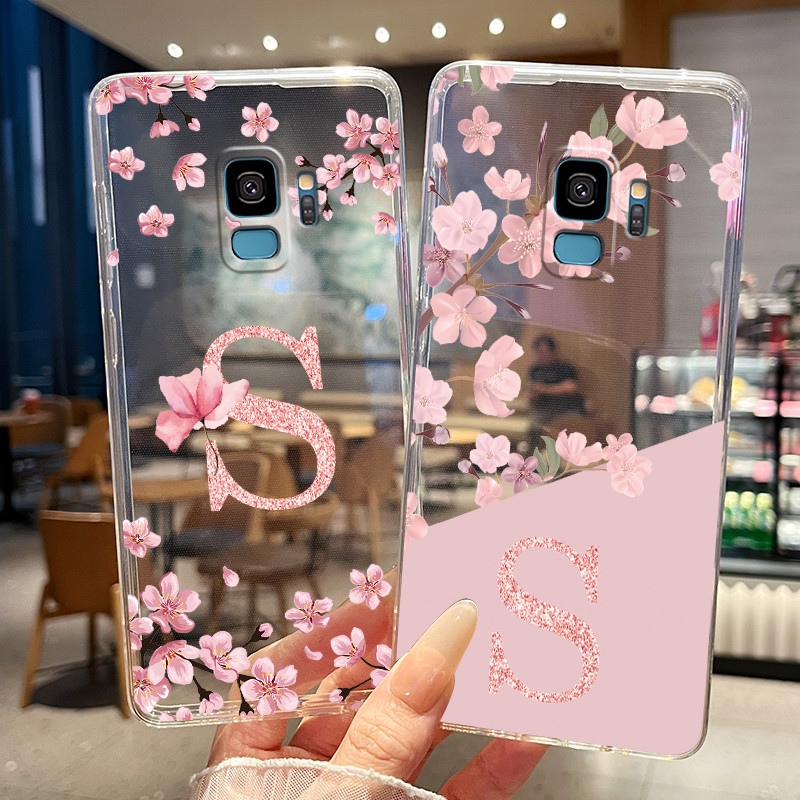 เคสโทรศัพท์สําหรับ Samsung S9 / S9 + กรณี Pretty Flower Letter โปร่งใส Slim Soft ซิลิโคนสําหรับ Sams