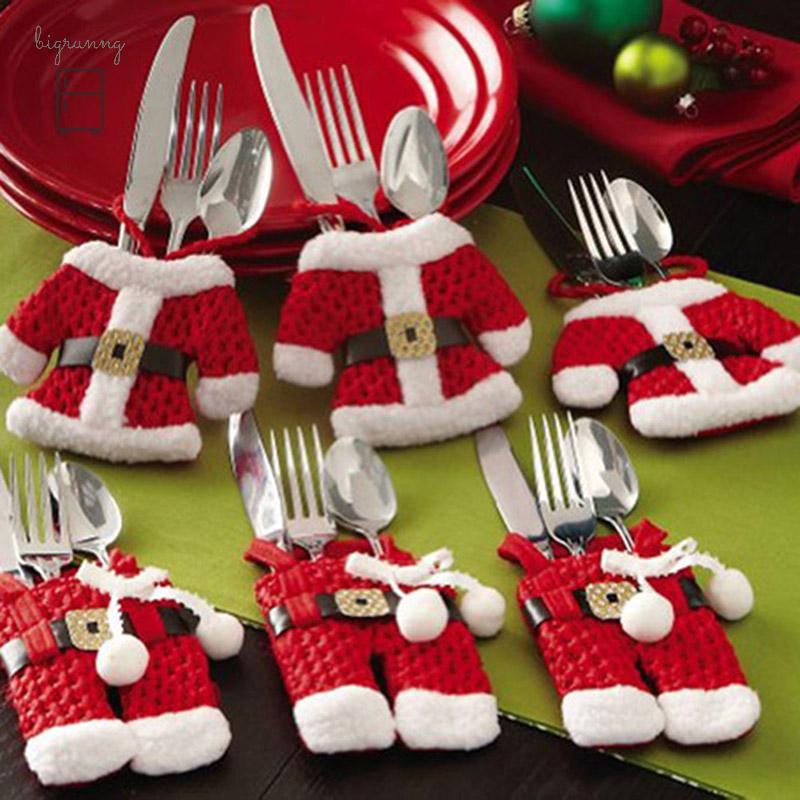 🎅เมอร์รี่คริสต์มาส🎄[BRN] 6x Santa Suit Christmas Cutlery holder tableware Silverware bag Decorative 