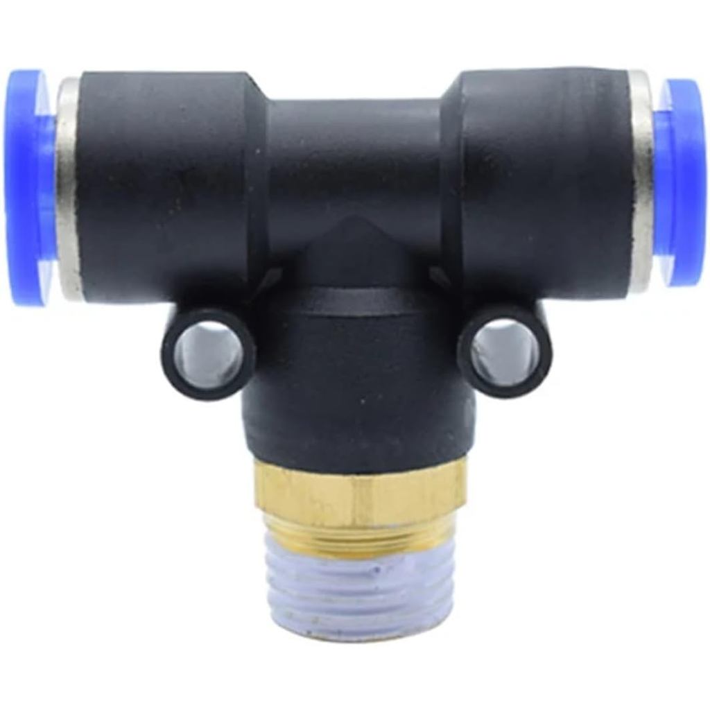 OD 4 6 8 10 12 14 16mm Pneumatic PB 3-Way Connector ชาย M5 1/8" 1/4 "3/8" 1/2 "T Shape Tee Fitting A