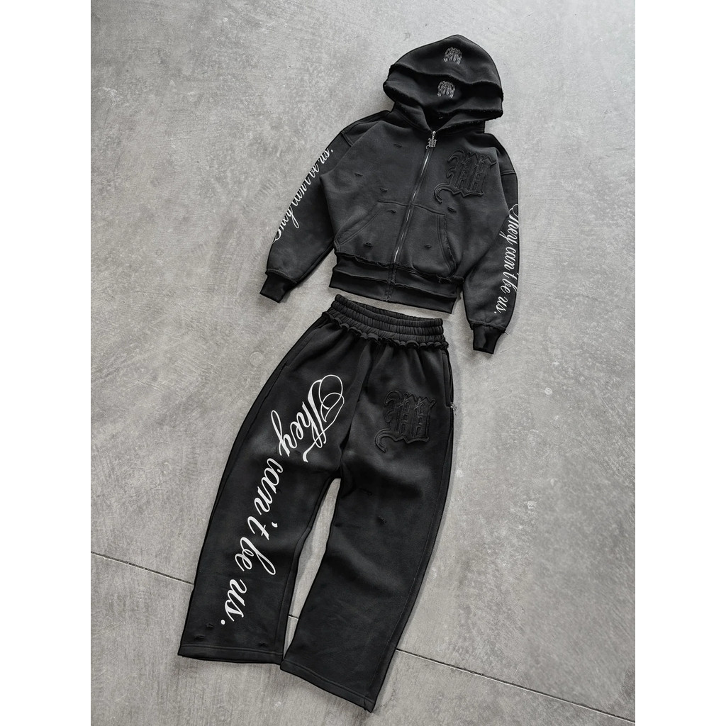 Retro Hip-hop Y2K Street Splicingส่วนบุคคลNiche Designลําลองหลวมคู่ชุดแฟชั่นPunk High Streetแฟชั่นแจ็คเก็ต