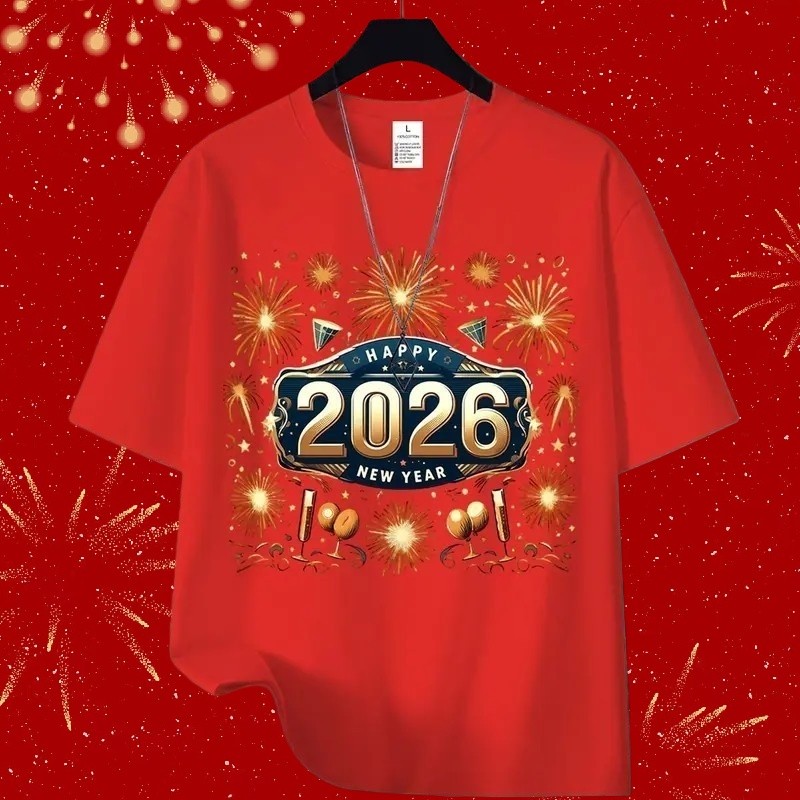 UT shop เสื้อยืด oversize ผ้าCotton 100% เสื้อแฟชั่น 'HAPPY NEW YEAR'  สบายและนุ่ม แขนสั้น ฤดูร้อน โ