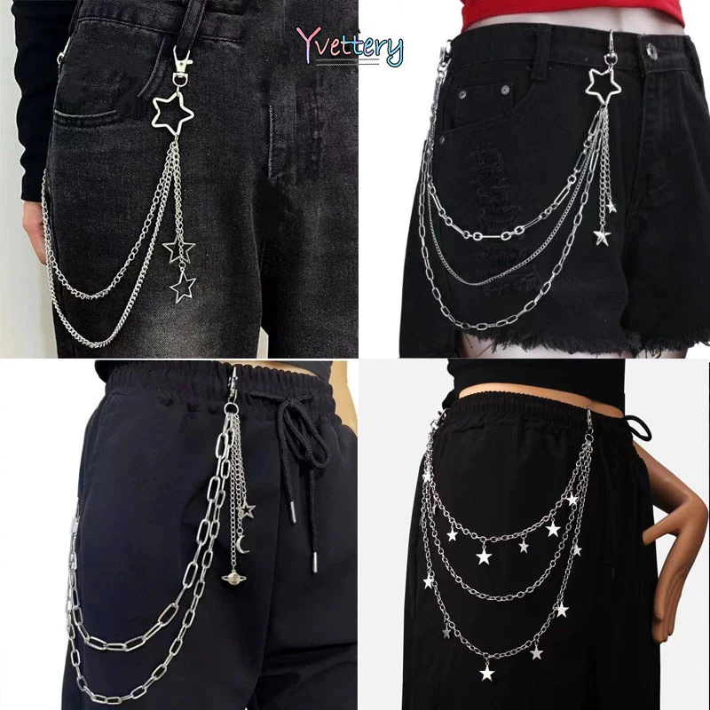 โซ่เอวโลหะจี้ดาวแฟชั่นพังก์หลายชั้นปรับระดับได้