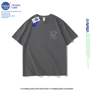NASA เสื้อยืดชายหญิงแขนสั้น สตรีทฮิปฮอป summer วาฬ พิมพ์ลาย คอตตอน คอกลม หลวมและระบายอากาศ
