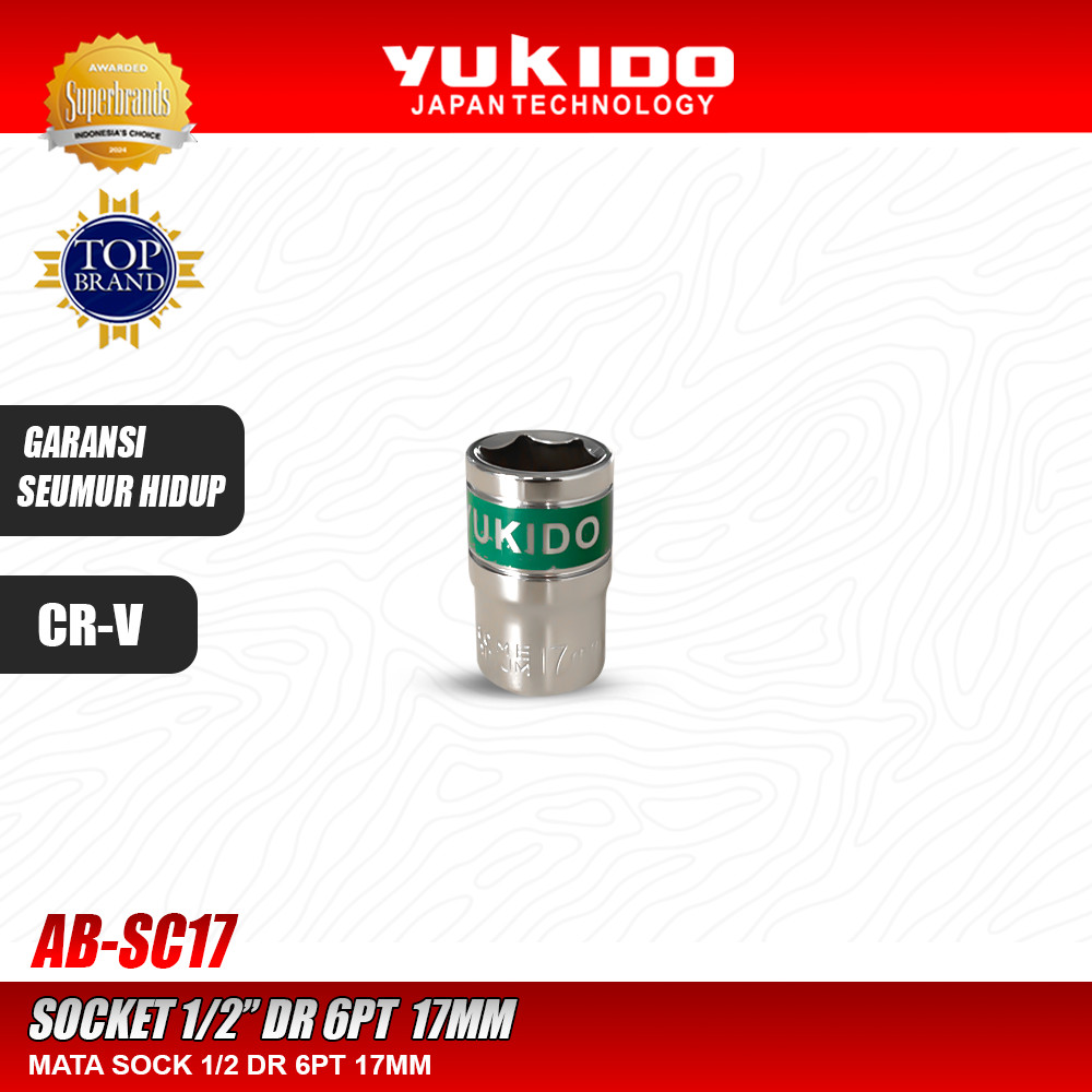 MATA Yukido Sock Eye 1/2" DR 6PT 17MM - ซ็อกเก็ต 1/2" 6PT 17MM Yukido AB-SC17
