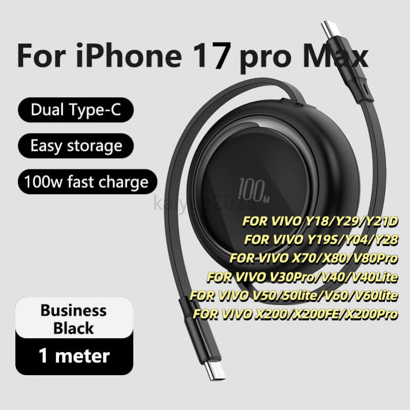 KY22100w CC สาย USB C ถึง Type C สายเคเบิลข้อมูลแบบพับเก็บได้สําหรับ VIVO Y18 Y29 Y21D Y19S Y04 Y28 