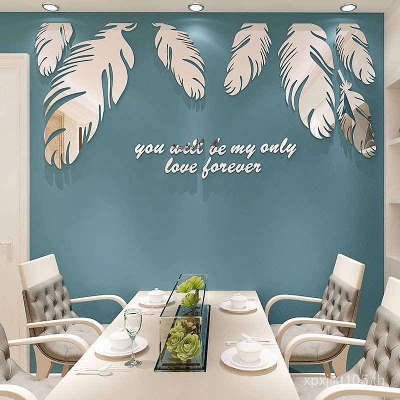 ห้องนั่งเล่นสร้างสรรค์ Self-Adhesive TV ข้างเตียง 3D ตกแต่งสติ๊กเกอร์ติดผนังสด Feather ห้องนอนพื้นหล