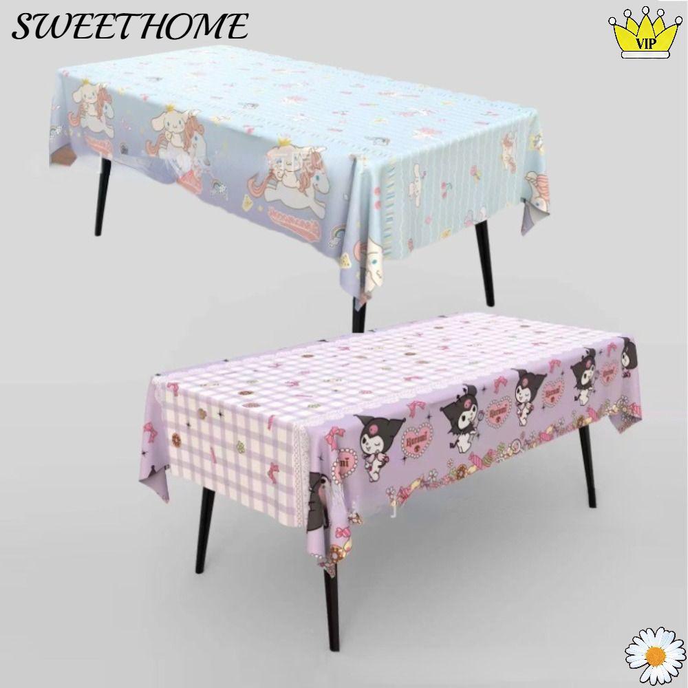 SWEETHOME ผ้าปูโต๊ะการ์ตูน Cinnamoroll, อุปกรณ์ปาร์ตี้ Melody เบาะโต๊ะปิกนิก, ผ้าปูโต๊ะงานเลี้ยงวันเกิด Kuromi กันน้ํา PE