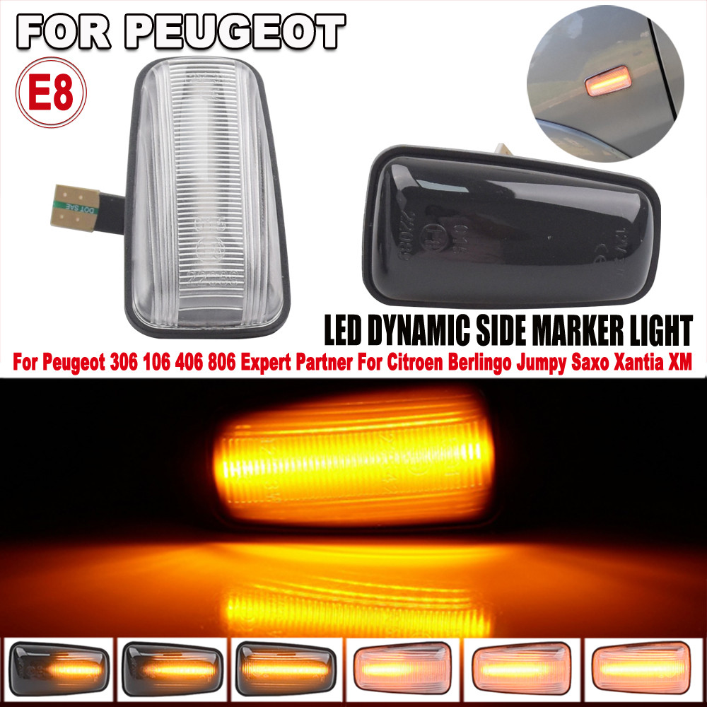 LED แบบไดนามิกด้านข้าง Repeater ไฟเลี้ยวสําหรับ Peugeot 306 106 406 806 Citroen Berlingo Jumpy XM Xs