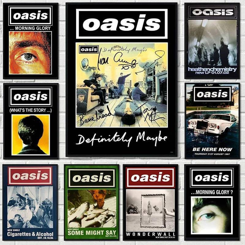 Retro Oasis Band เพลงยอดนิยมปกอัลบั้มนักร้องโปสเตอร์พิมพ์ผ้าใบภาพวาด Wall Art ภาพของขวัญ