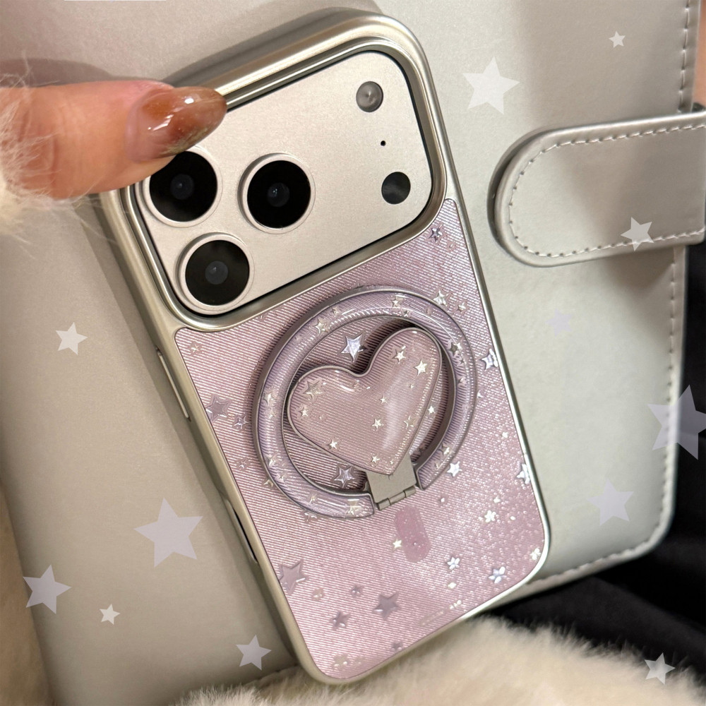 Ins Graffiti เลเซอร์สีม่วงดาว iPhone กรณีรูปหัวใจพับแม่เหล็กสําหรับ iPhone 17 Pro Max 17 Pro 17 Air 17 16 15 14 13 Anti Drop Hard PC ปกหลัง