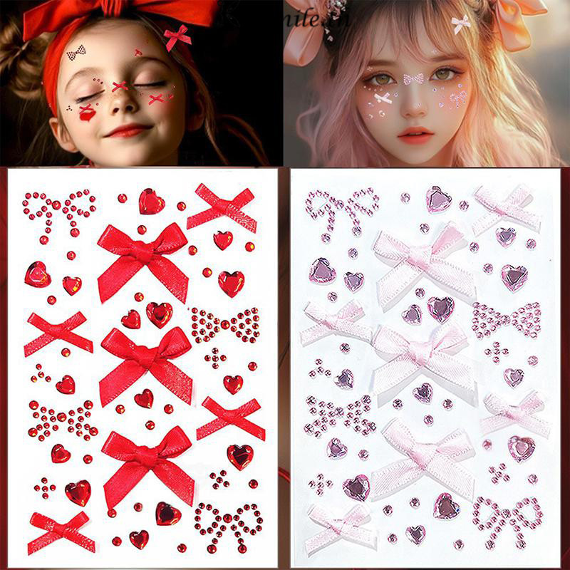 COD-ในไทย💖สติกเกอร์กันน้ําชั่วคราว ผู้หญิง เทศกาล PARTYอุปกรณ์แต่งหน้า คริสตัล ประดับโบว์ริบบิ้น ปลอดภัย ใช้ซ้ําได้-Kri